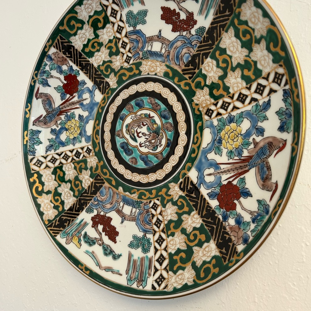 Green and Blue Ceramic Wall Decor with Intricate Patterns